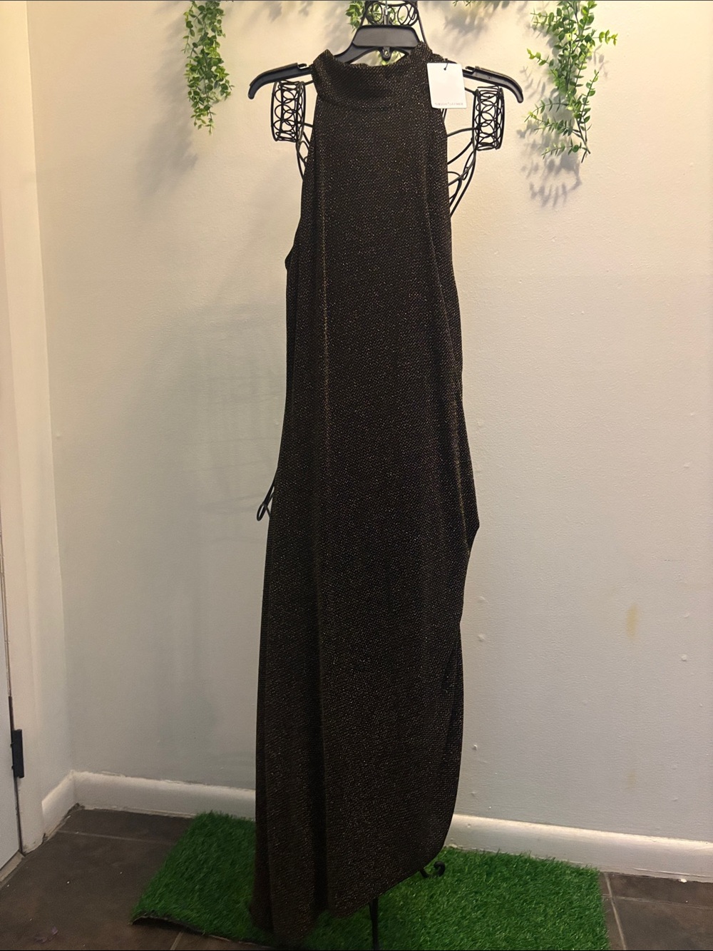Gibson Latimer Metallic Black and Gold Strapless Mock-Neck Dress